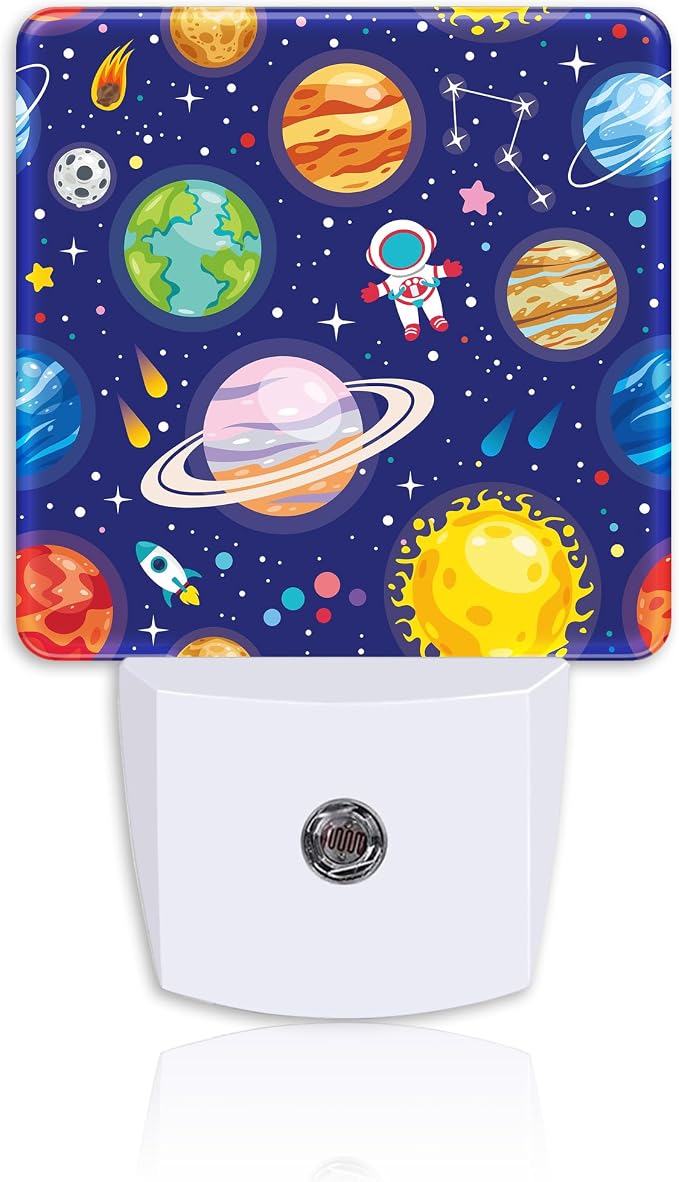 Cartoon Space Planet and Astronaut Night Light Plug Wall,LED Night Lights with Dusk to Dawn Light Sensor for Women Girls Boys Room Decor,Hallway,Kitchen,Bathroom,Nursery,Stairs