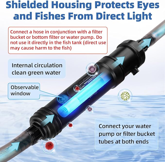 hygger Aquarium U-V Light with Timer, 360° Protective Shield Clean Light for Green Water Clean, Amphibian Aquarium Lamp Bulb for Freshwater Saltwater Fish Tank and Aquarium (9W, 60-100 Gallon)