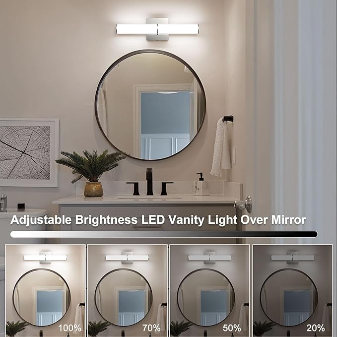 17.3Inch Modern Vanity Light Fixture with Switch, 12W 5000K Led Bathroom Light Fixture Over Mirror, Hardwired, Brushed Nickel 1200LM Vanity Light Bar for Mirror Bedroom Hallway Living Room