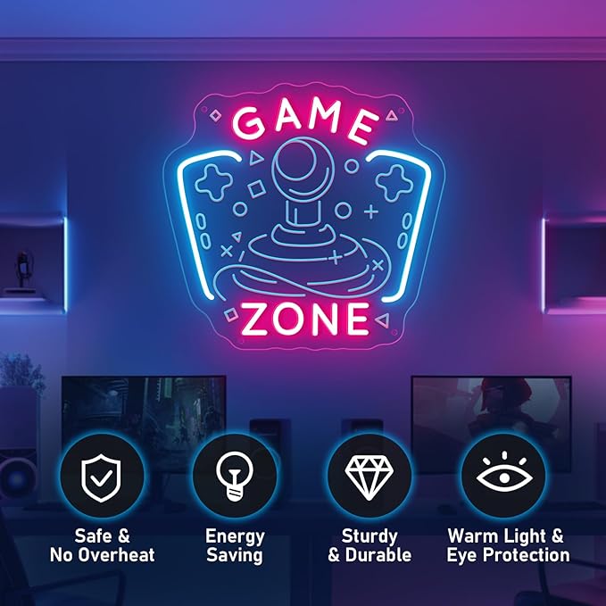 Game Zone Neon Sign Game Room Neon Sign Gaming Zone LED Neon Light Gamer Wall Decor Light up Signs for Man Cave Bedroom Party Decoration Ideal Chritmas Gifts for Boys