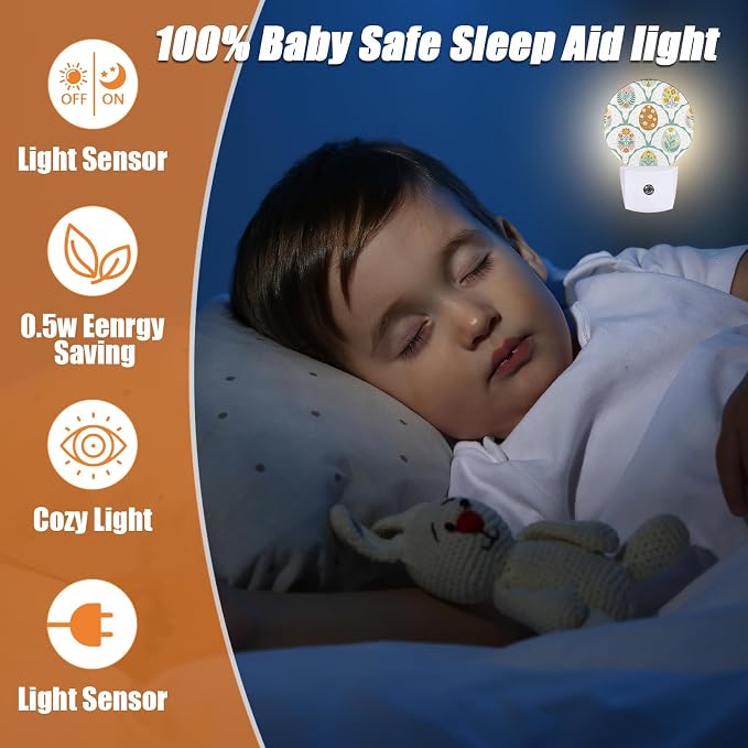 Painted Colorful Eggs Night Light,Happy Easter Nightlight Plug into Wall LED Lamp Auto Sensor Dusk to Dawn for Bedrooms/Kitchens/Toilets/Corridors,Energy-Saving
