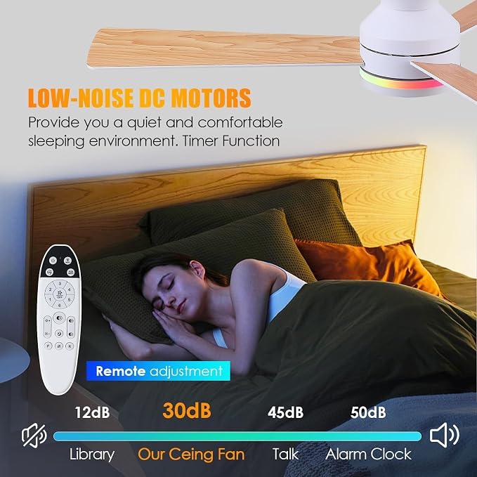 46" 3-Blade White Low Profile RGB Ceiling Fan with Light and Remote/APP | 11 RGB Modes,Reversible 6 Wind Speeds,Dimmable 3 CCT LED, 25W Quiet DC Motor,Timer,3 Double-Sided Blades,for Bedroom Party