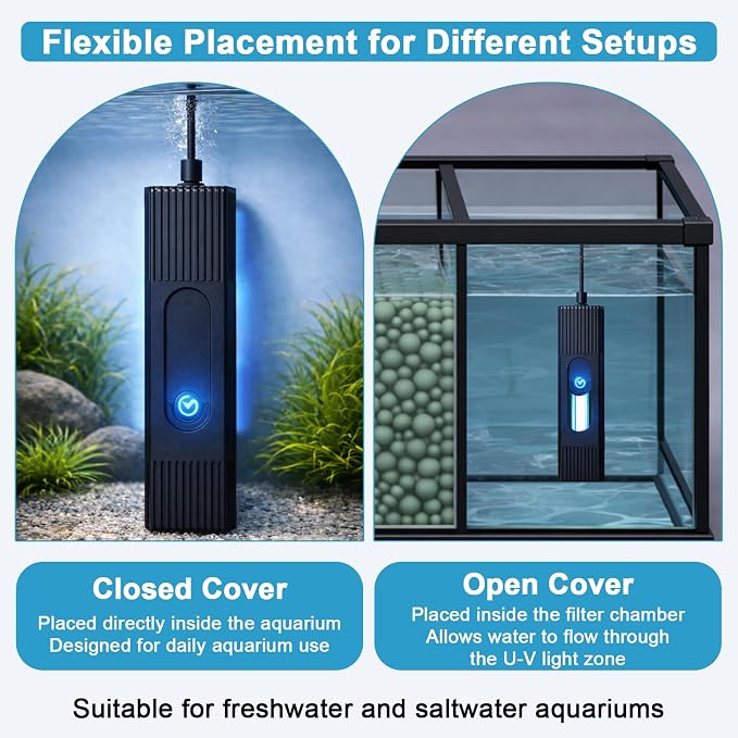 Harune 3W Aquarium U-V Light with Timer,Fully Submersible Design | For 4-25Gal Fish Tanks,4/8/12/24H Daily Timer,Lamp Life about 8,000 Hours