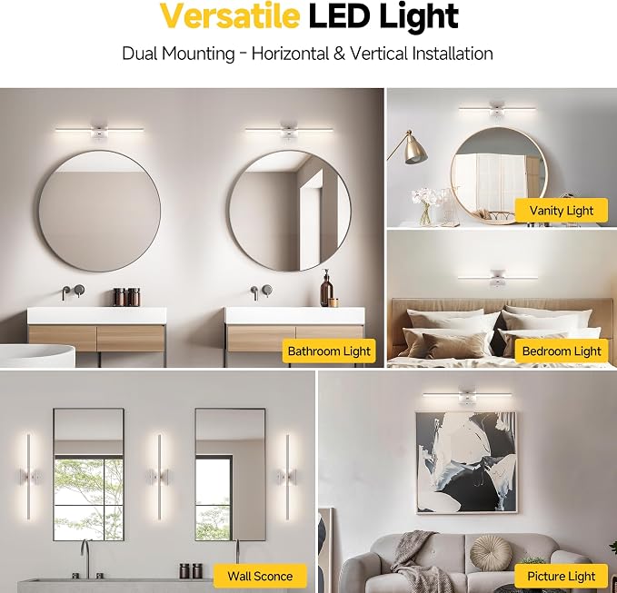 24 Inch Brushed Nickel Bathroom Vanity Light, Built-in Dimmer 2700K-6000K 1100LM LED, 360° Rotatable Bathroom Lights Over Mirror for Makeup, Shaving, Restroom, Powder Room ETL FCC