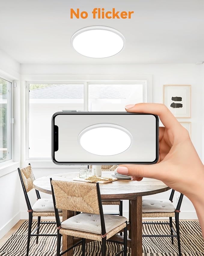 slochi 2PACK LED Flush Mount Ceiling Light Fixture, 9Inch 18W LED Light, 3000K/4500K/6000K 3 Color Adjustable Round Light Low Profile Ceiling Light Fixtures for Kitchen Bedroom,White