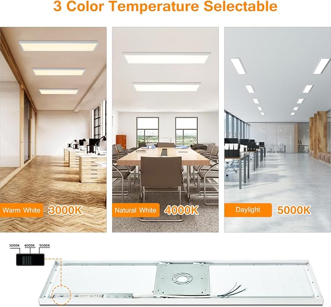 6-Pack 1x4 LED Flat Panel Light Surface Mount | 5000K-4000K-3000K Selectable & 0-10V Dimmable, Rectangular, for Kitchen, Garage, 40W-30W-20W, 100-277V, ETL, White