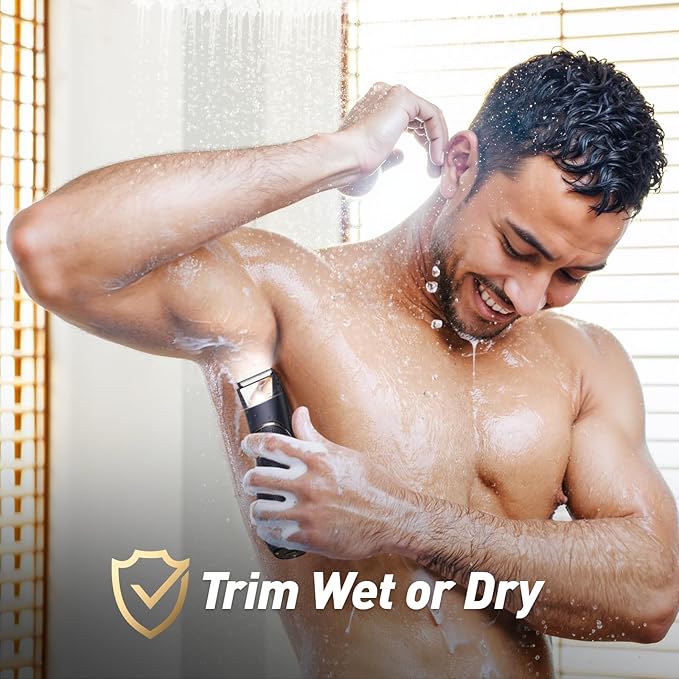 Body Trimmer for Men: Pubic Hair Trimmer with Mirror & LED, IPX7 Waterproof Electric Shaver for Pubic Hair