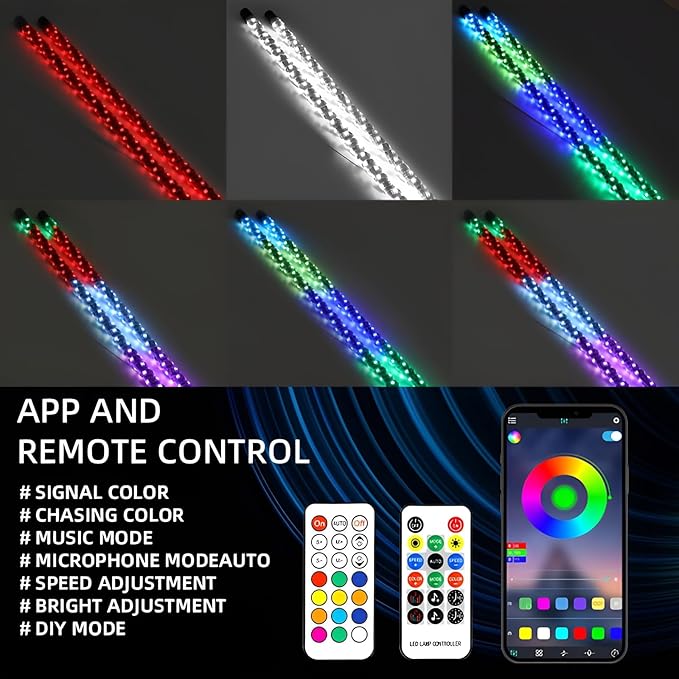 2PCS 4FT Whip Lights, LED Whip Light with App & Remote Control, Spiral RGB Chasing Lighted Antenna Whips,Whip Light for UTV ATV RZR SXS Can-Am Dune Buggy Offroad Truck (4ft)
