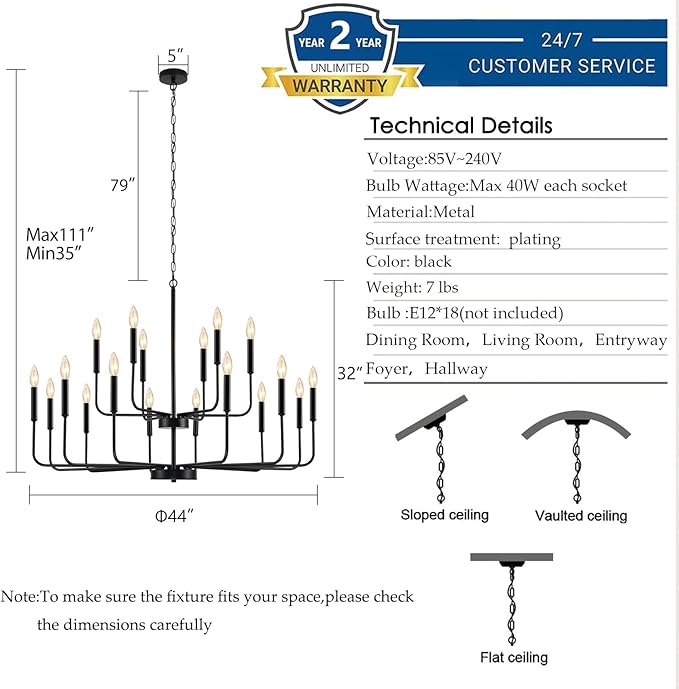 Black Chandeliers for Dining Room Light Fixture Over Table, Modern Farmhouse Chandeliers for Living Room,18-Lights Industrial Metal 2-Tier Candle Lighting Fixtures for Entryway Kitchen Island Foyer