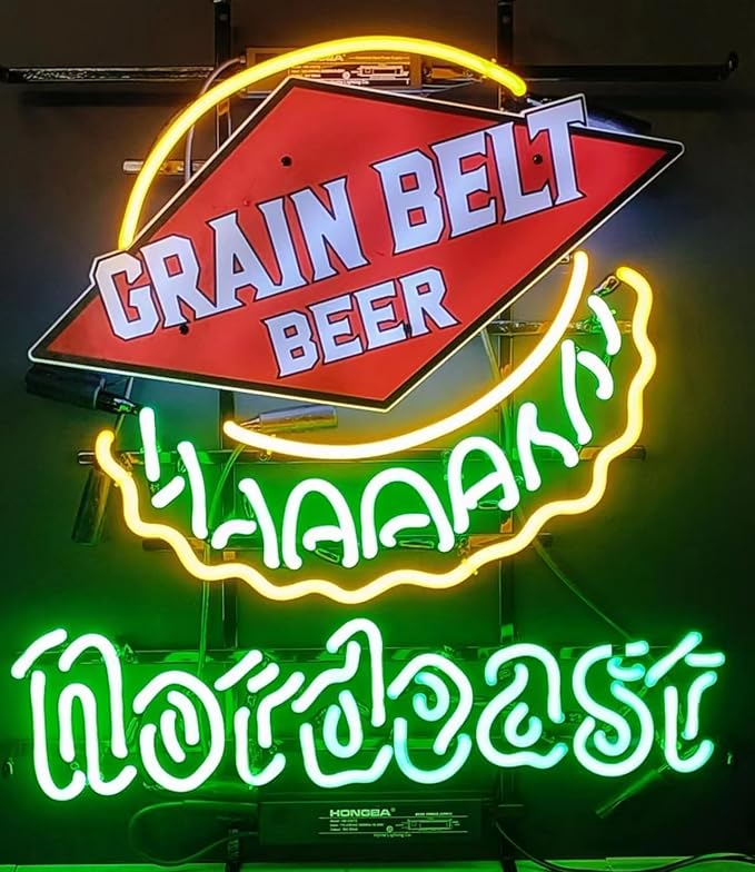 Neon Signs Beer Bar Bedroom Light Compatible For Grain Belt Beer Nordeast Sign Glass Neon Signs for Office Pub Cafe Man Cave Neon Light Art Wall Lights 24 X 20 Inches