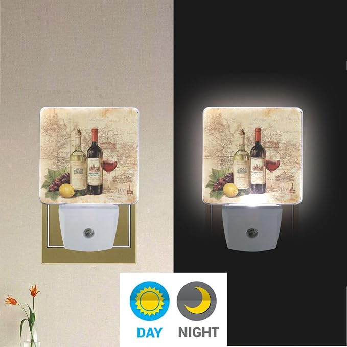 Vintage Wine Grapes Night Light Dusk to Dawn Sensor LED Night Dimmable Nightlight Lights Plug into Wall for Living Room