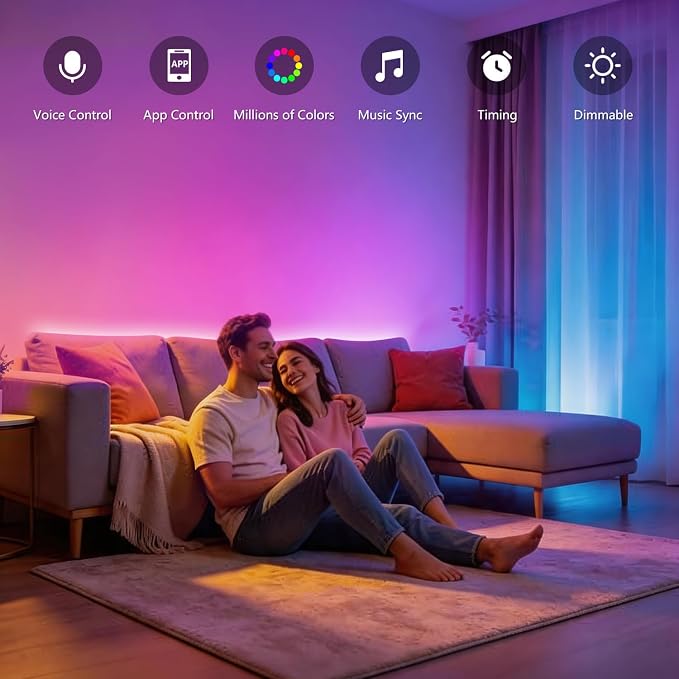 FONEWE Smart WiFi LED Lights 100 ft Remote Control Through APP Led Strip Lights Supports Alexa and Google Assistant Timing Function RGB Color Changing LED Lights for Bedroom and Party