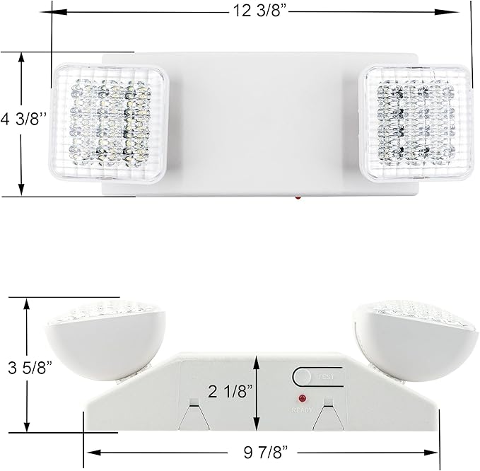 LIT-PaTH LED Emergency Lighting Fixtures with 2 LED Heads and Back Up Batteries- US Standard Exit Light, UL 924 and CEC Qualified, 120/277 Voltage, 6-Pack