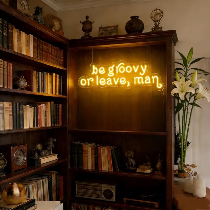 Be Groovy or Leave Man Warm White Led Neon Signs for Wall Decor Party Background Wall Bar Wedding Business Logo Internet Cafe Dance Studio Game Room Housewarming Gifts