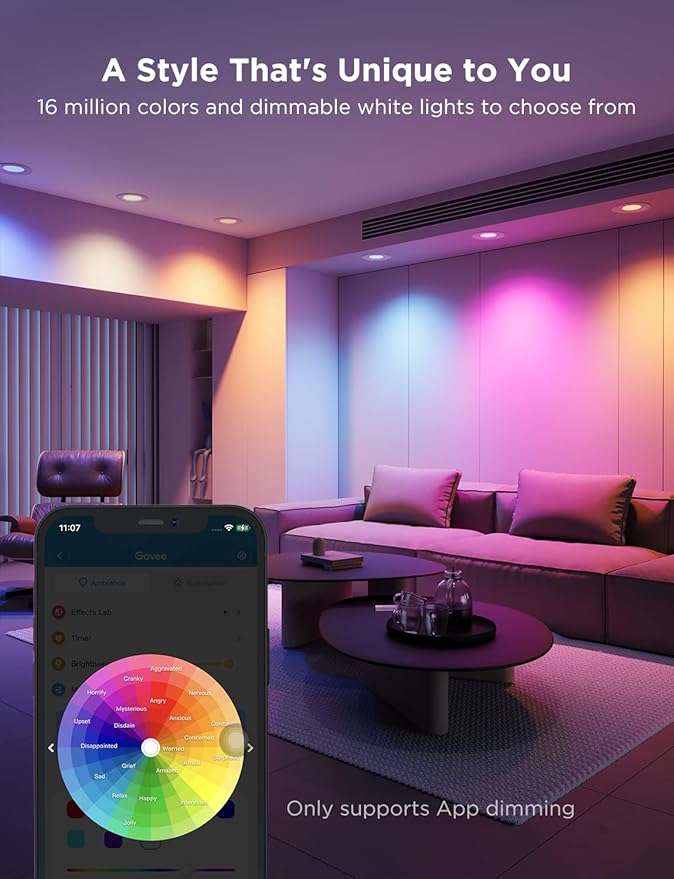 Govee Smart Retrofit Recessed Lighting 6 Inch, Wi-Fi Bluetooth Direct Connect RGBWW Retrofit Can Lights, 65 Scene Modes, Works with Alexa & Google Assistant, 1000 Lumens, 6 Pack