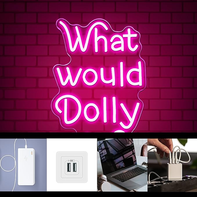 What Would Dolly Do Neon Sign, Cowboy Themed Party Motivational Quote Neon Light Sign, 9.8"x15.7", USB Powered for Country Music Lover Home Decor Christmas Birthday Gift