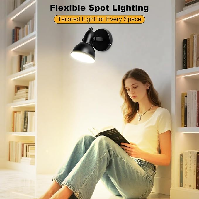 HiBay 1-Light Track Lighting Black, Directional Ceiling Wall Spotlight | Industrial LED Track Spot Light Fixture Indoor for Kitchen Bedroom Bedside, E26 Base, Bulbs Not Included