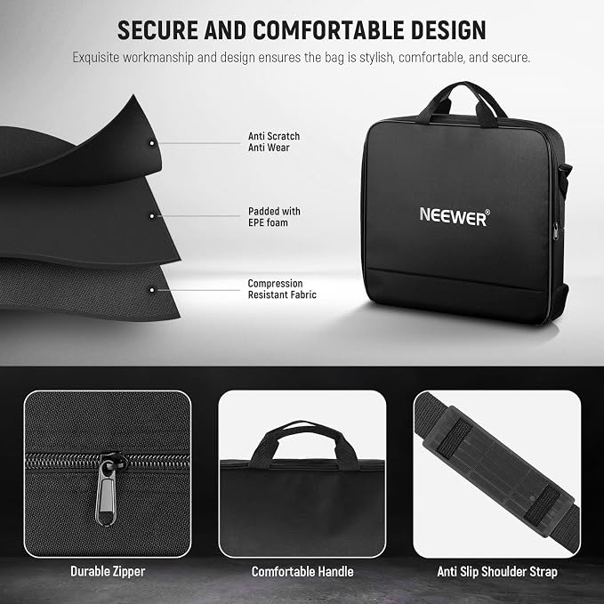 Neewer 12" Ring Light Carrying Bag for RH12B RH12C RH10B RH8B, 19.7"x16.5"/50x42cm Portable Protective Nylon Travel Case with Separate Section for Folded Light Stand Tripod Up to 19.7"/50cm, RU-011