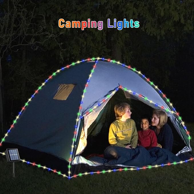 YEGUO Solar Rope Lights Outdoor Waterproof, 2 Packs Each 33ft 100 LED String Lights, 8 Modes Fairy Lights in Clear Thin Tube for Camping Fence Patio Garden Trampoline Deck(Multicolor)
