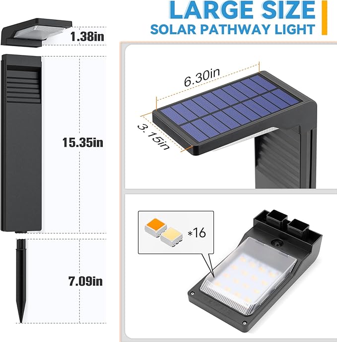 JOFIOS Solar Pathway Lights 4 Pack with Warm White and Cool White Mode, Modern Solar Path Lights Outdoor Waterproof, Perfect Solar Lights for Backyard, Lawn, Driveway, Walkway, Garden Decorative.