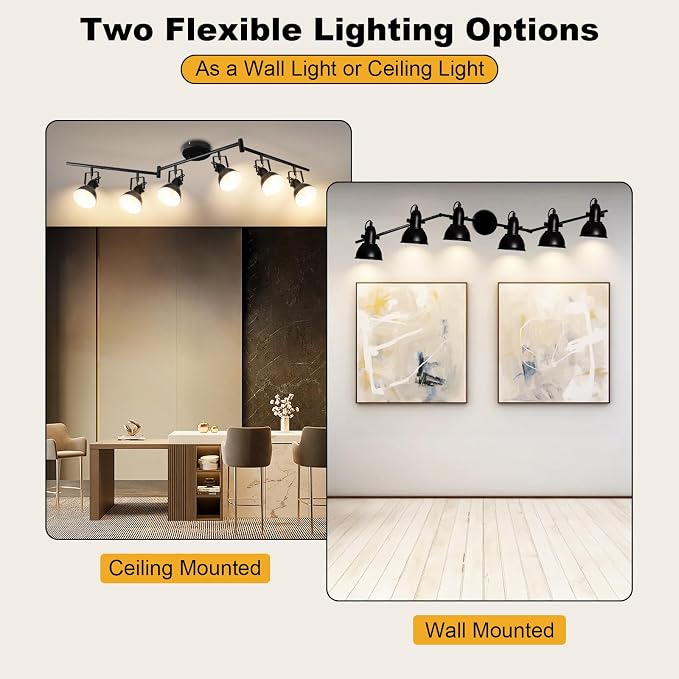 HiBay 6-Light Track Lighting, Adjustable Ceiling Light Fixture Black | Industrial Track Spot Light Indoor for Kitchen, Dining Room, Living Room, E26 Base (Bulb Not Included)