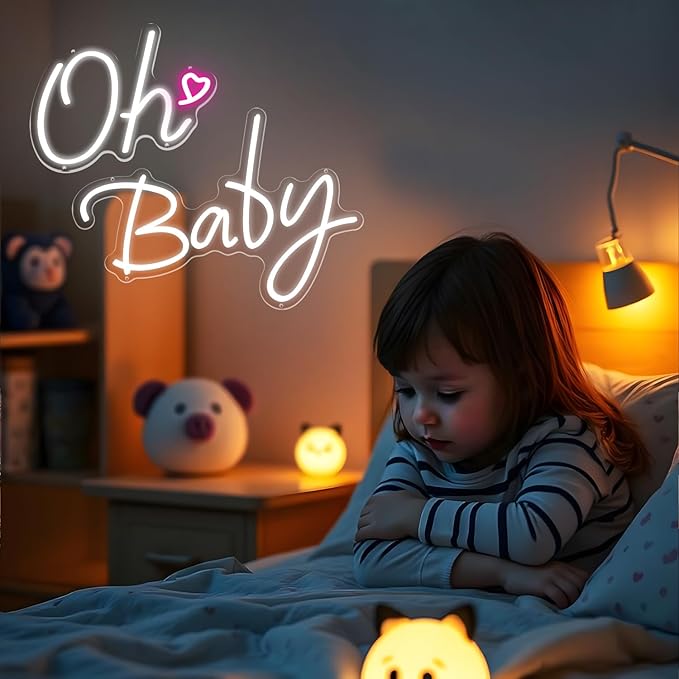 37.7x15.7inch Large Oh Baby Neon Sign for Backdrop-Dimmable LED Light Up Sign for Backdrop & Wall Decor,Gender Reveal, Baby Showe, Bedroom, Nursery