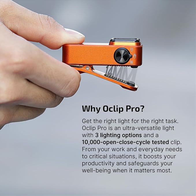 OLIGHT Oclip Pro Rechargeable EDC Clip-on Flashlight, Orange | Red Light, 500 Lumens Floodlight, Spotlight, Pocket-Sized, USB-C Charging, Magnetic, for Work, Signaling, Outdoor or Home Use