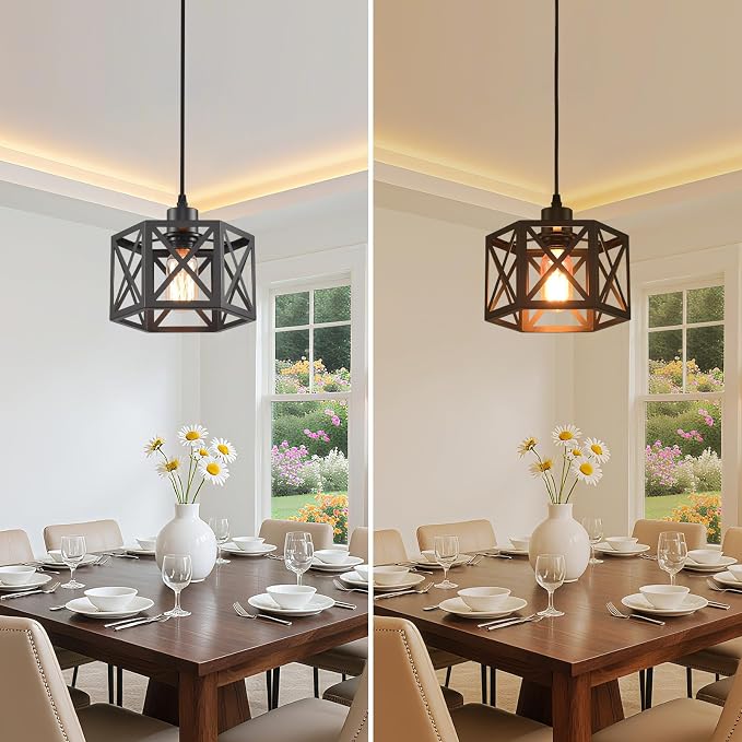 Farmhouse Pendant Light Fixture, Black Pendant Lights for Kitchen Island Industrial Lantern Pendant Light Fixtures with Light Shade, Adjustable Height Hanging Pendant Lighting
