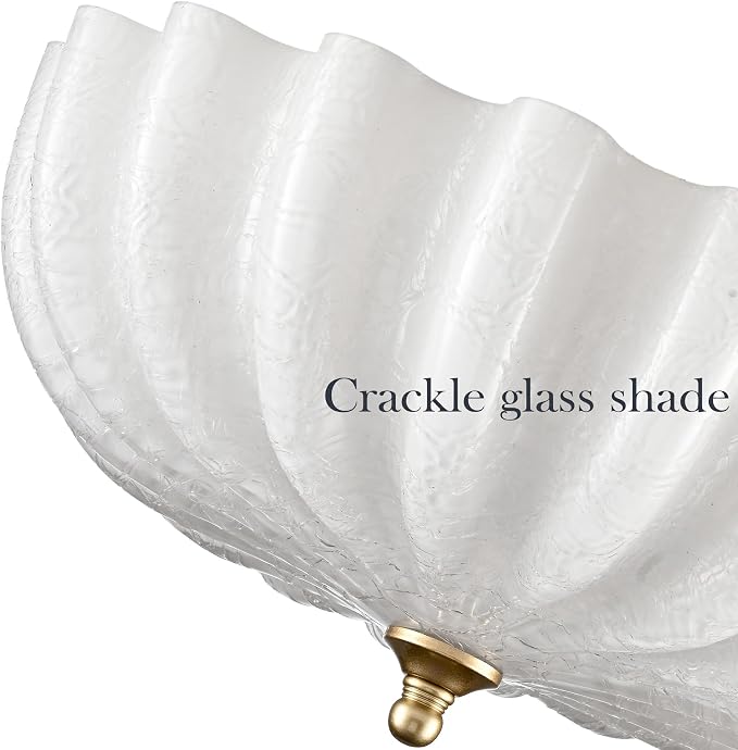 Modern Gold Milky Crackle Glass Semi Flush Mount Ceiling Light | Flower Scalloped Shade 3-Light Brushed Brass Ceiling Light for Bedroom Entryway Living Room