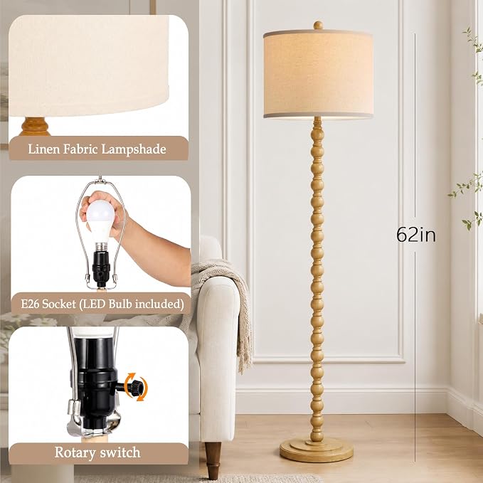 Floor Lamps for Living Room, Adjustable Color Temperature Standing Lamp, | Vintage Farmhouse Floor Lamp with Rotary Switch, Rustic Resin Tall Lamps for Living Room, Bedroom, Office, Corner