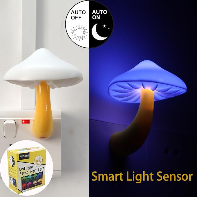 AUSAYE 4 Pack Plug in Night Light, Mushroom Light LED Nightlights for Kids, Adults, Bedroom, Bathroom,Hallway, Stairs, Kitchen Blue
