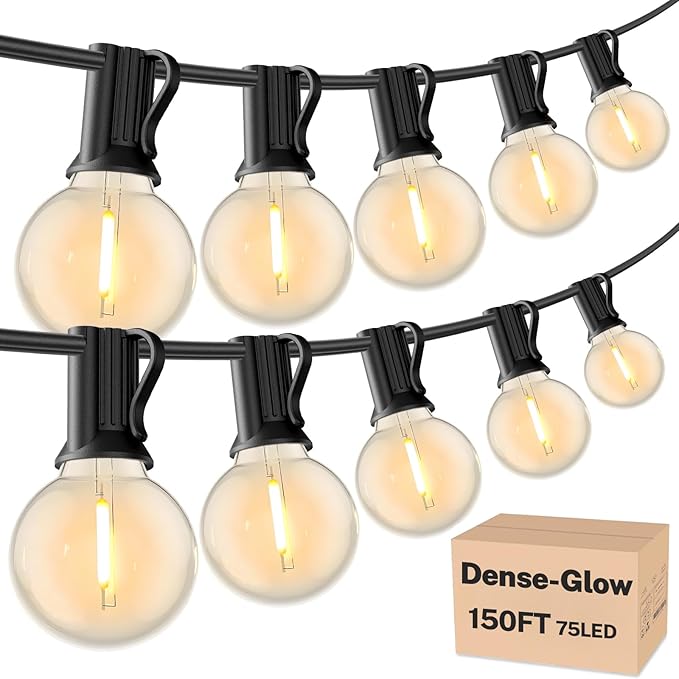RTTY Outdoor String Lights 150ft, G40 Led Patio Globe Lights with 77pcs Plastic Bulbs, Shatterproof Waterproof Connectable Hanging for Porch Cafe Bistro Backyard Gazebo Balcony Deck Party