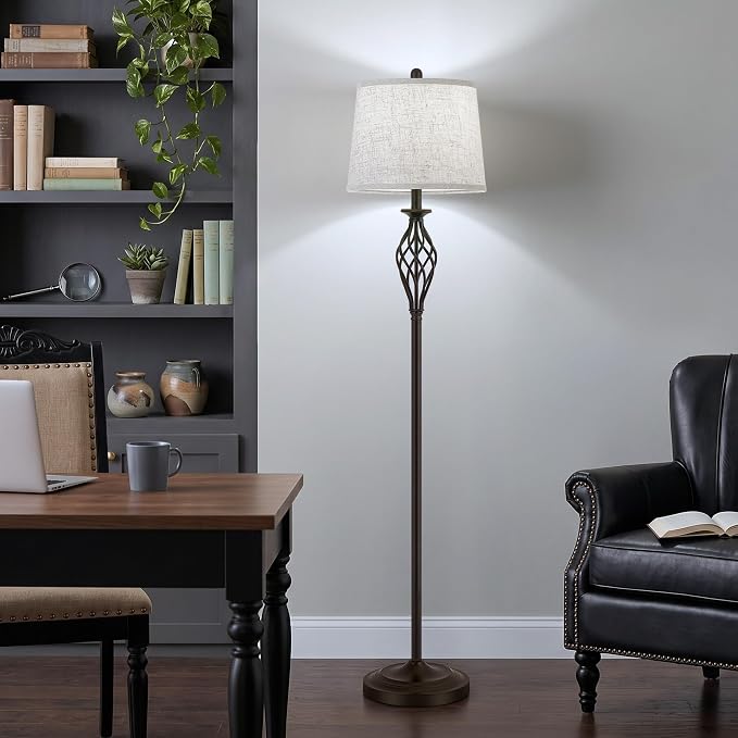 EJIAXIN Floor Lamps for Living Room - 62" Farmhouse Vintage Standing Lamp for Bedroom with Adjustable Color Temperatures,Brown Tall Lamp with Linen Shade,Reading Light for Home Office,Bulb Included