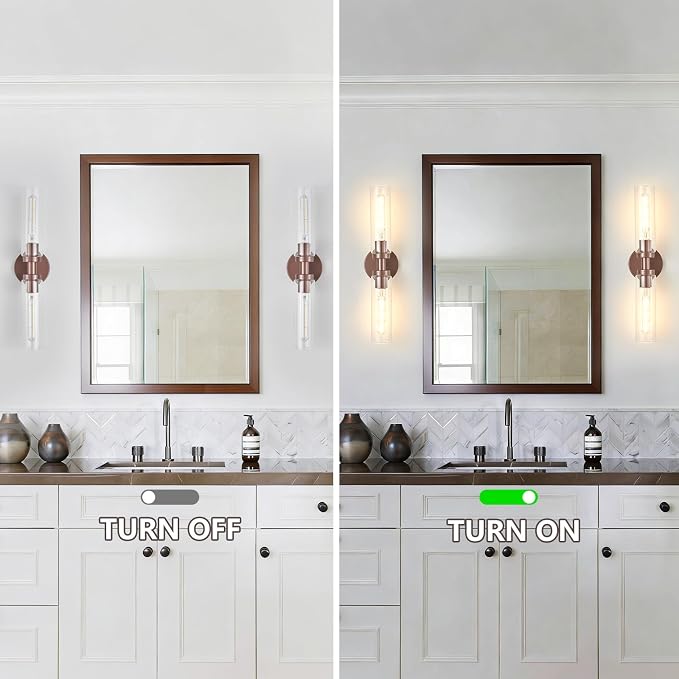 Lanhall 2 Light Bronze Bathroom Light Fixtures Over Mirror, Modern Farmhouse Bathroom Sconce with Clear Glass Shade, Wall Sconce for Bathroom Hallway Cabinet Bedroom Kitchen Living Room Foyer