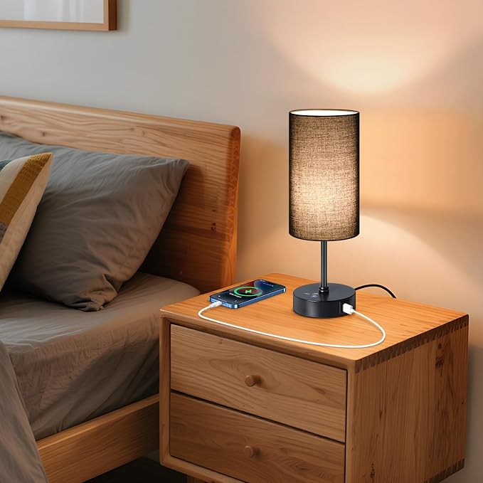 Table Lamp with 3 CCT (3000K/4500K/6500K), Stepless Dimmable Bedside Lamp with 7 Color Changing, Modern Nightstand Light with Black Shade for Bedroom, Kids Room, Home, Office