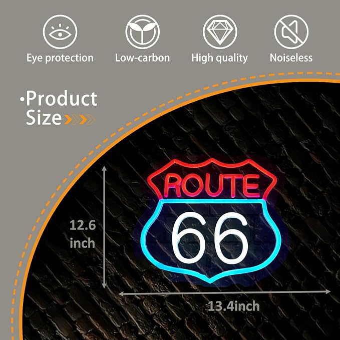 Route 66 Neon Sign, LED Light Room Decor for Bedroom Living Room Gaming Room Man Cave Home Party Birthday for Family Friends Kids