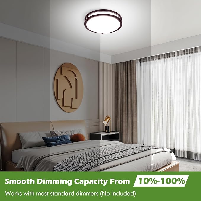 2-Pack 36W Dimmable LED Ceiling Lights, 12inch Oil Rubber Bronze Flush Mount Light Fixtures 3600LM 2700K/3000K/4000K/5000K/6500K Adjustable Ceiling Lights, Modern Lighting for Kitchen Hallway Bathroom