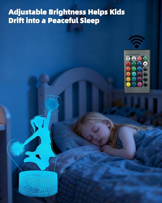 Cheerleader Gift 3D Illusion Night Light for Girls 2 Patterns | Cheerleading Lamp, 16 Colors Change, Dimmable, Touch & Remote Control, Room Bedroom Décor, Kid Teenager Birthday Christmas