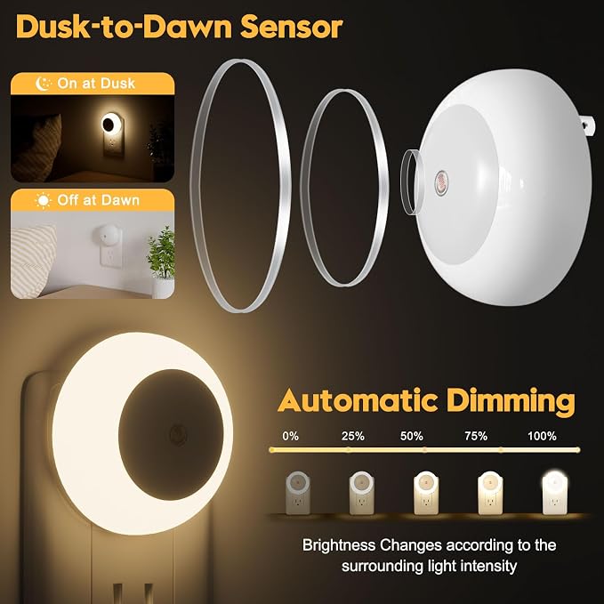 fesnne Night Light, Night Lights Plug into Wall, Dusk to Dawn Sensor Warm White Led Night Light 0.5W, 8 Pack Nightlight for Adults, Bedroom, Bathroom, Hallway, Kitchen