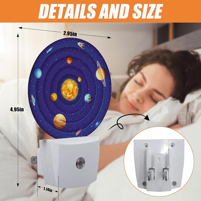 Cartoon Planets Night Light,Space Nightlight Plug into Wall LED Lamp Auto Sensor Dusk to Dawn for Bedrooms/Kitchens/Toilets/Corridors,Energy-Saving