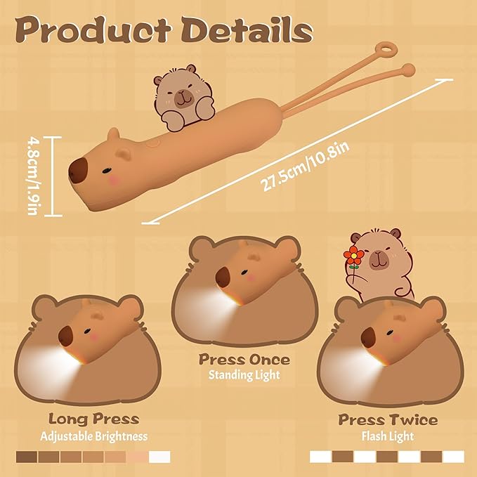 Silicone Capybara Flashlight, Rechargeable Hanging Night Light for Camping, Night Walks and Home Use, Animal Themed Themed Portable Torch