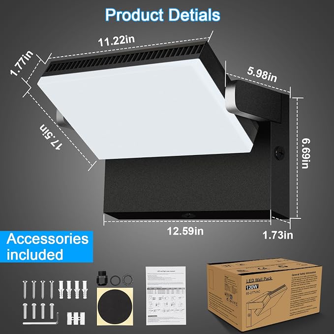 18000LM Modern Security Flood Light, 360° Rotatable Areas Lighting | 4Pack, 18000LM, IP65 Waterproof, Switch Control, 85-277V Wall Mount Commercial Wall Pack for Warehouse, Building