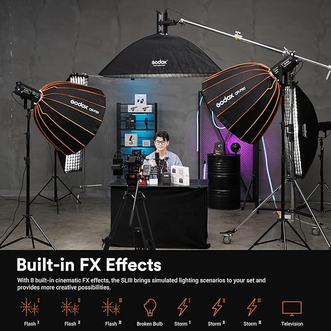 Godox SL200III, SL200W III SL-200WIII 215W Bowens Mount Daylight Balanced Led Video Light, 95600lux@1m, CRI96+ TLCI97+, 8 FX Special Effects, Ultra Silent Fan Continuous Lighting
