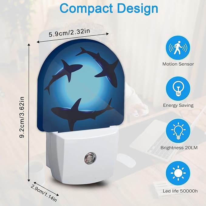 Night Light,Floating Sharks Night Lights Plug Into Wall Bedroom Bathroom Kitchen Hallway Stairs Hallway,Energy Efficient Decor Desk Lamp Gifts