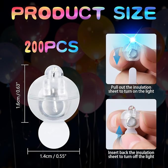 200 Pcs Mini LED Ballon Lights Long Standby Time Waterproof Mini Light,Tiny Party Lamps for Balloon Paper Lantern Easter Eggs Decor Halloween Christmas Birthday Party Wedding Decoration (Multicolor)