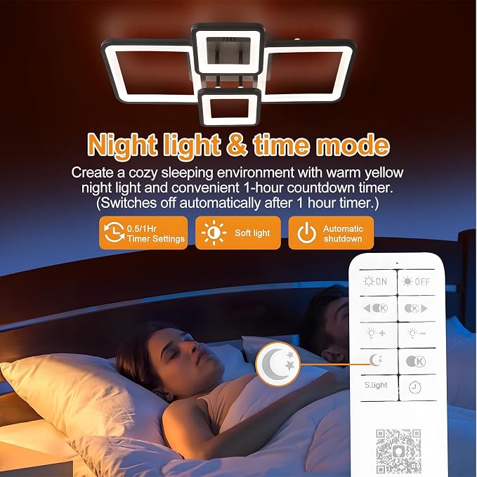24" 42W Light Fixtures Ceiling Mount 1432LM Living Room Light Fixture | 3000-6500K Remote control APP Adjustable color temperature brightness Memory function Night light for Bedroom Kitchen Modern