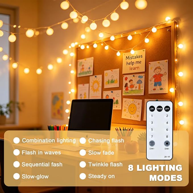 99FT 200LED Globe String Lights, Waterproof 8 Modes Hanging Fairy Lights Plug with Remote for Patio Garden Holiday Tree Yard Party Wedding Indoor Outdoor Decor, Warm White