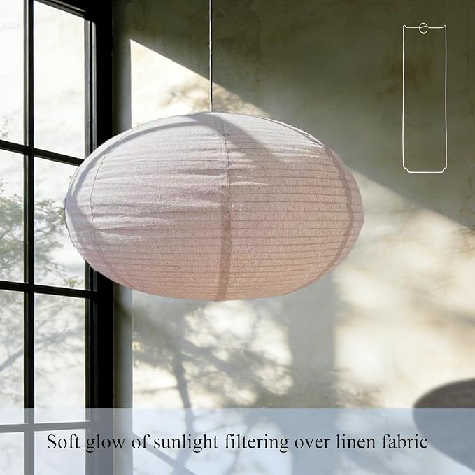 Linen Pendant Light Shade 20 Inches Oval Hanging Lamp Shade | Off-White Hanging Lampshade Can replace Paper Lanterns Handmade Fabric Light Covers Home Decor Ceiling Lampshade