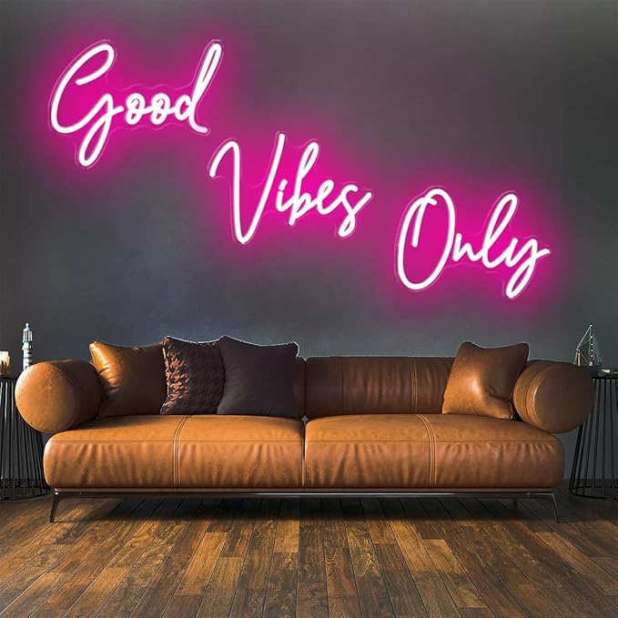 Super Large Good Vibes Only Neon Signs for Wall Decor, 57 Inch Good Vibes Only Neon Sign Large with Remote Dimmer, Neon Light Sign for Living Room Wedding Christmas Party, Bar, Club Decor, Hot Pink