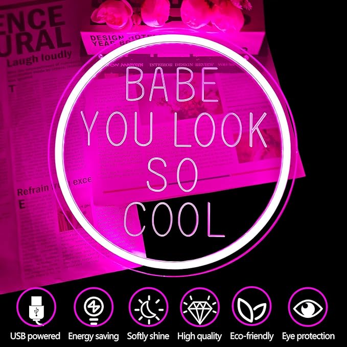 Babe You Look So Cool Neon Sign for Wall Decor Dimmable Led Sign Neon Light Up Sign for Bedroom Home Gym Salon Bar Party Aesthetic Wall Art Decorations Gifts Wedding